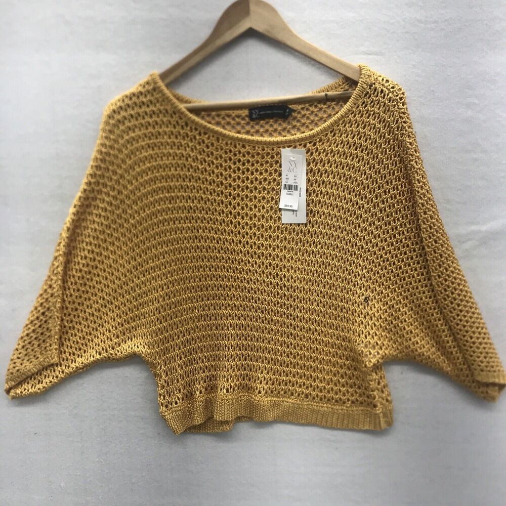New York & Company Womens Knit Top Size Small Gold Crop Batwing Sleeves